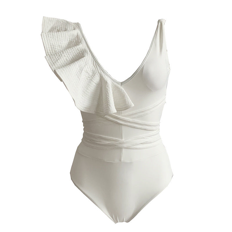 Lux White Ruffled backless Swimsuit