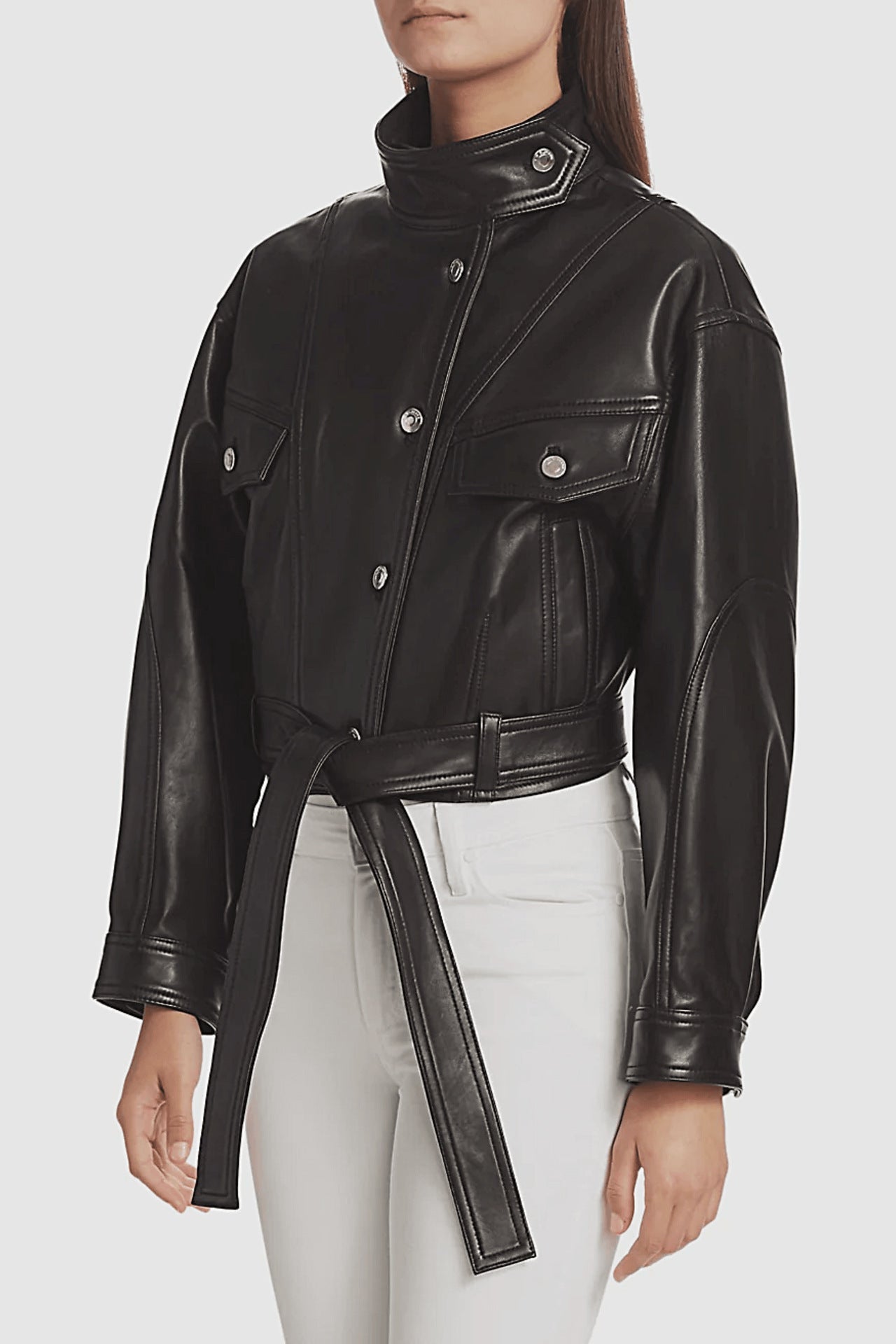 Leather Belted Denim Jacket