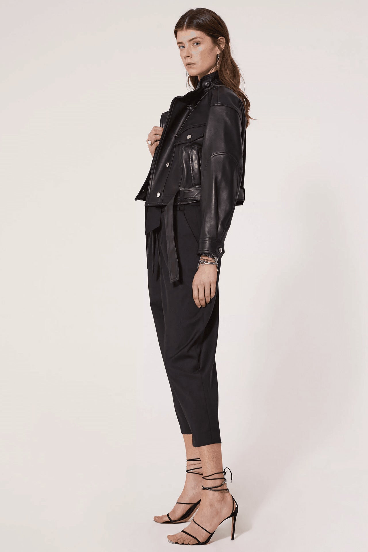 Leather Belted Denim Jacket