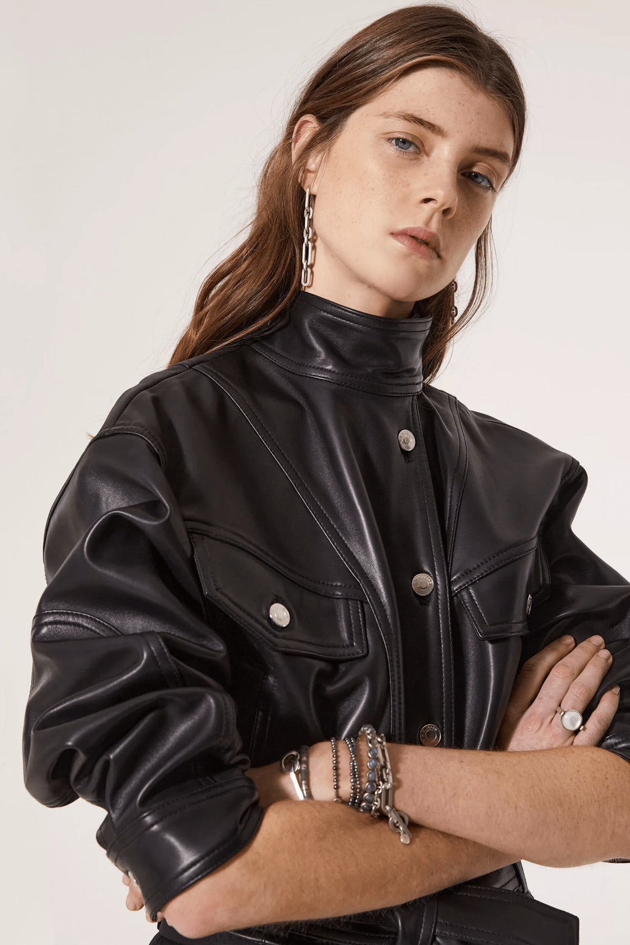 Leather Belted Denim Jacket