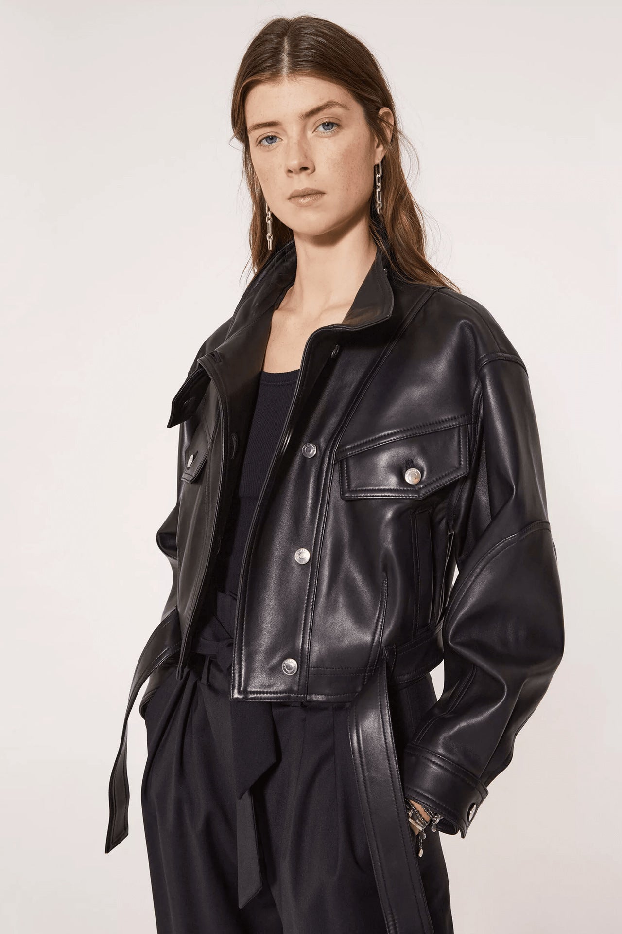 Leather Belted Denim Jacket