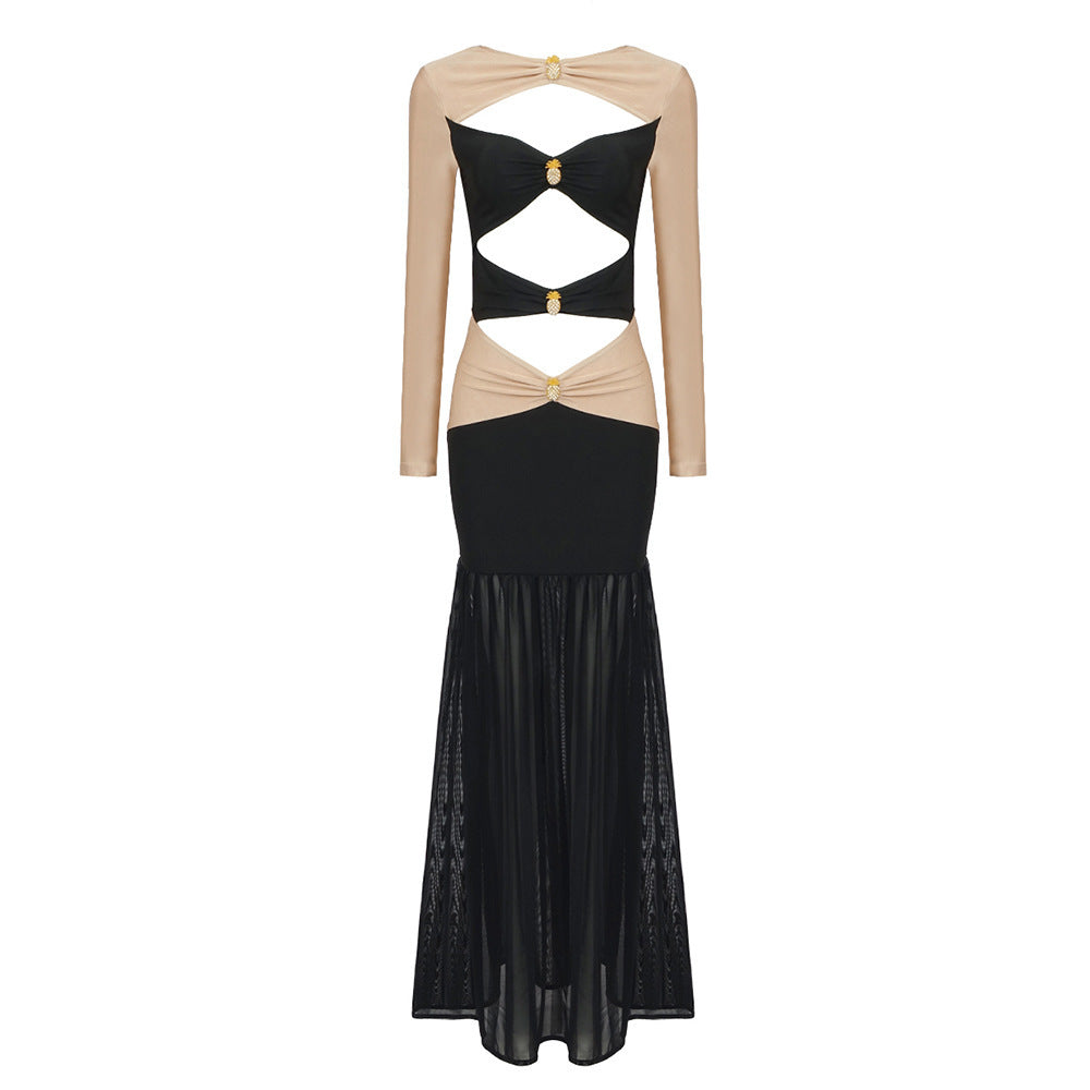 Hollow Mesh Long Dress
