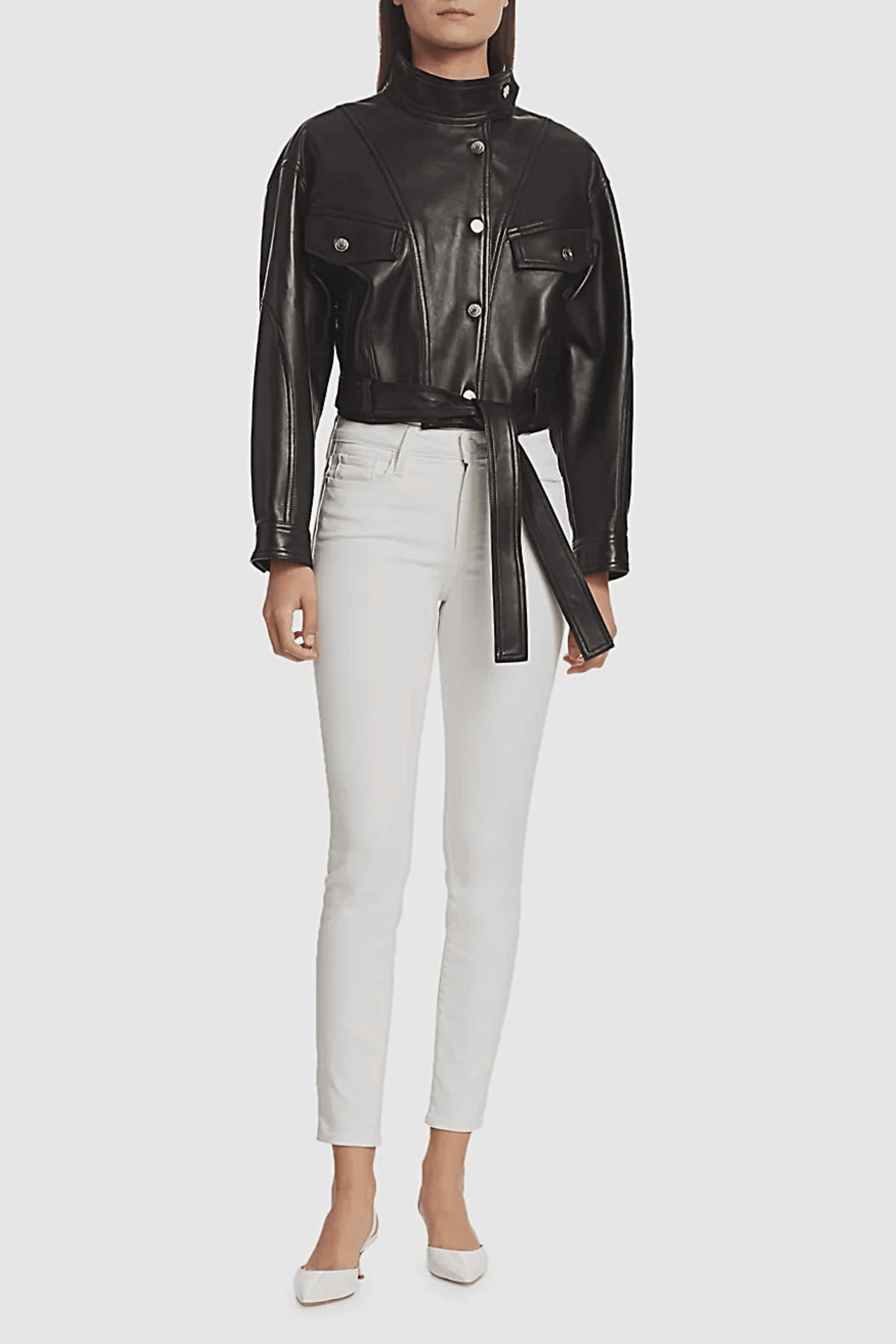 Leather Belted Denim Jacket