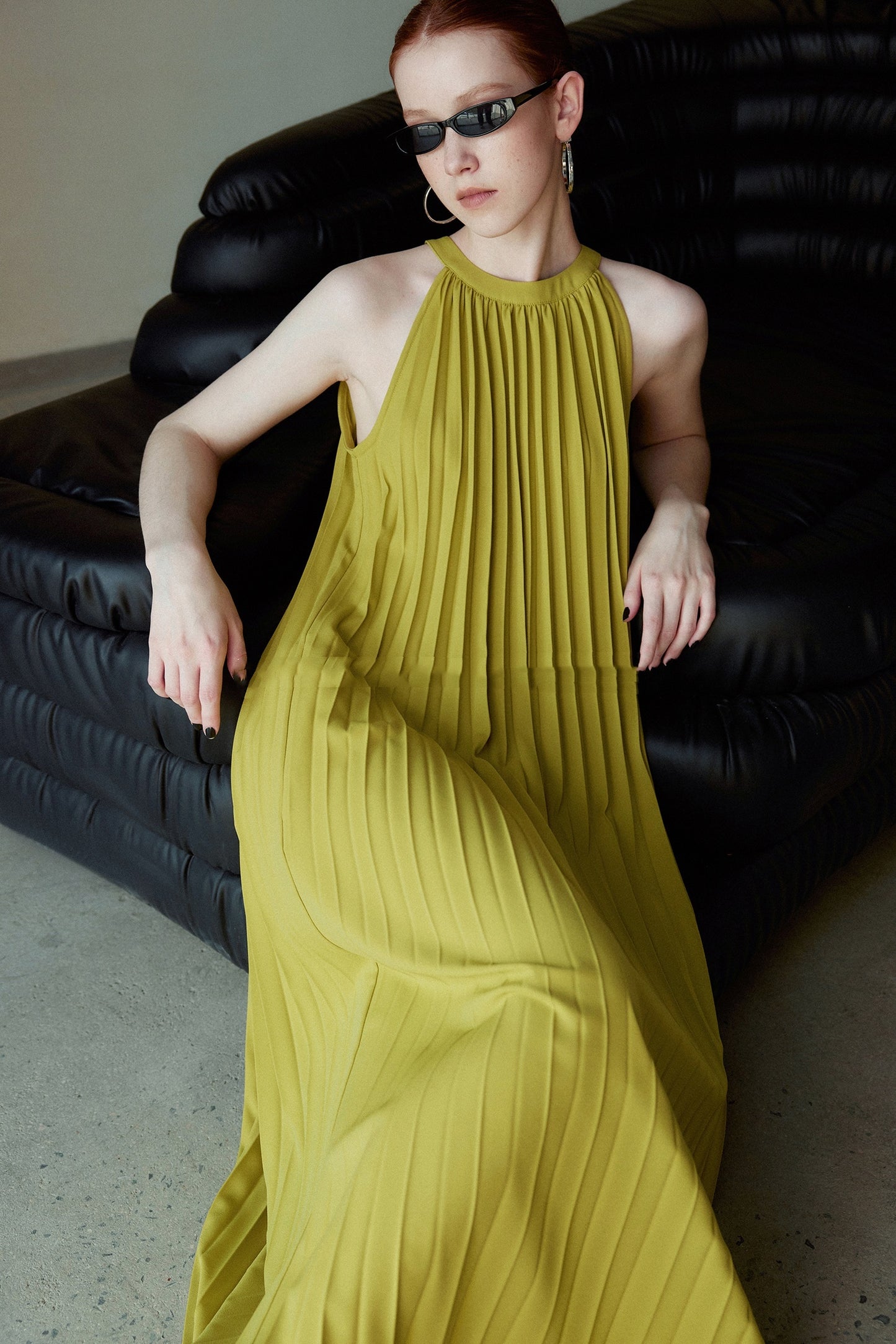 Organ Pleated Pleated Skirt Holiday Halter Dress