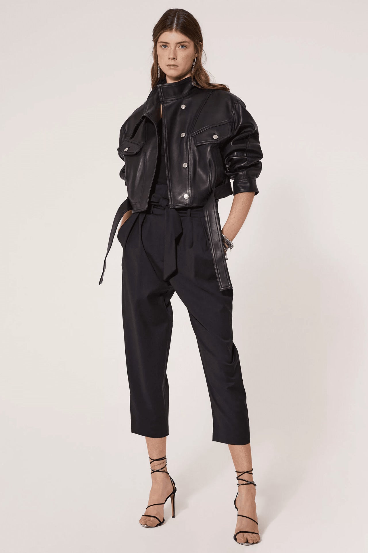 Leather Belted Denim Jacket