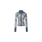 Mid-length Printed Mesh Pleated Shirt