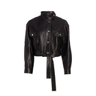 Leather Belted Denim Jacket